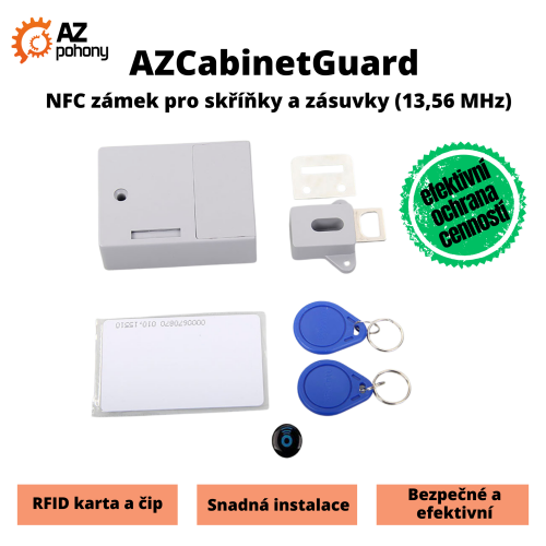 AZCabinetGuard - NFC zámek pro skříňky a zásuvky (13,56 MHz)